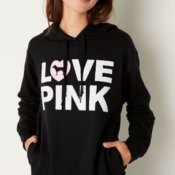 PINK Victoria's Secret Tops - VS PINK CAMPUS PULLOVER HOODIE ORIGINALS BLACK